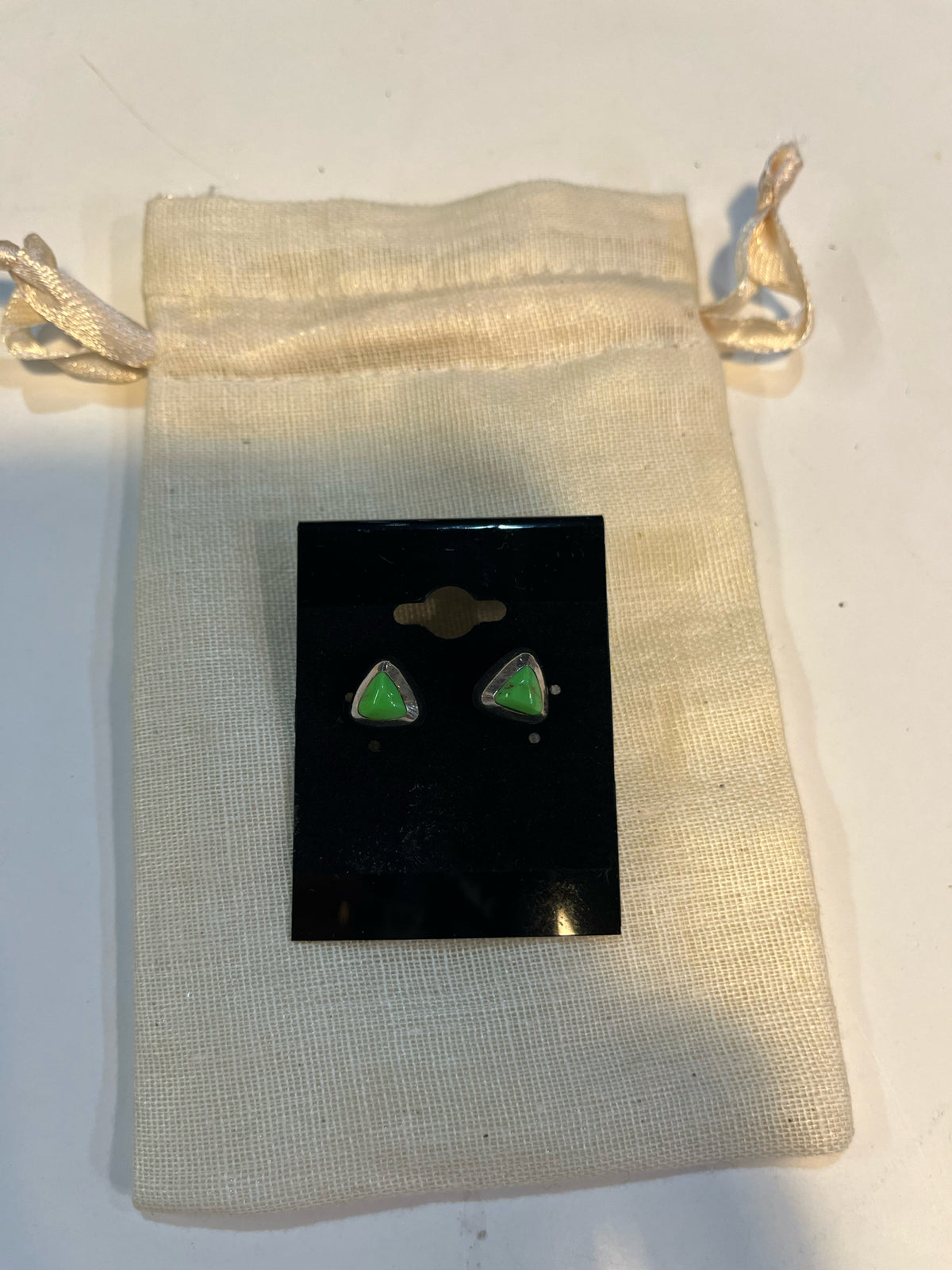 Sterling Silver & Green Turquoise Triangular Stud Earrings