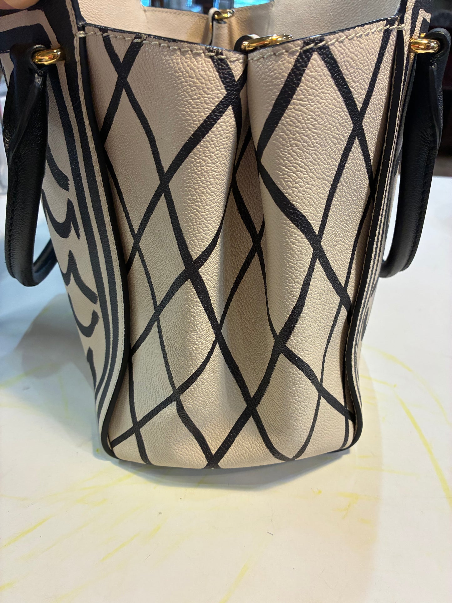 Burberry Calfskin L'oeil Print Medium Buckle Tote - Rare geometric pattern