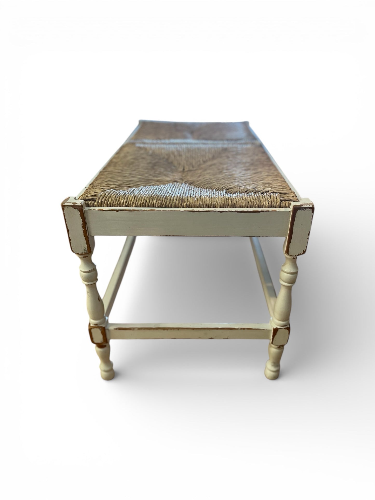 White Wooden Woven Bench