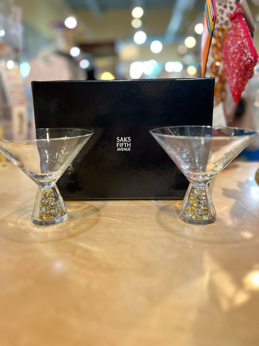 Saks Fifth Ave & Oleg Cassini Crystal Glitter Martini Glasses
