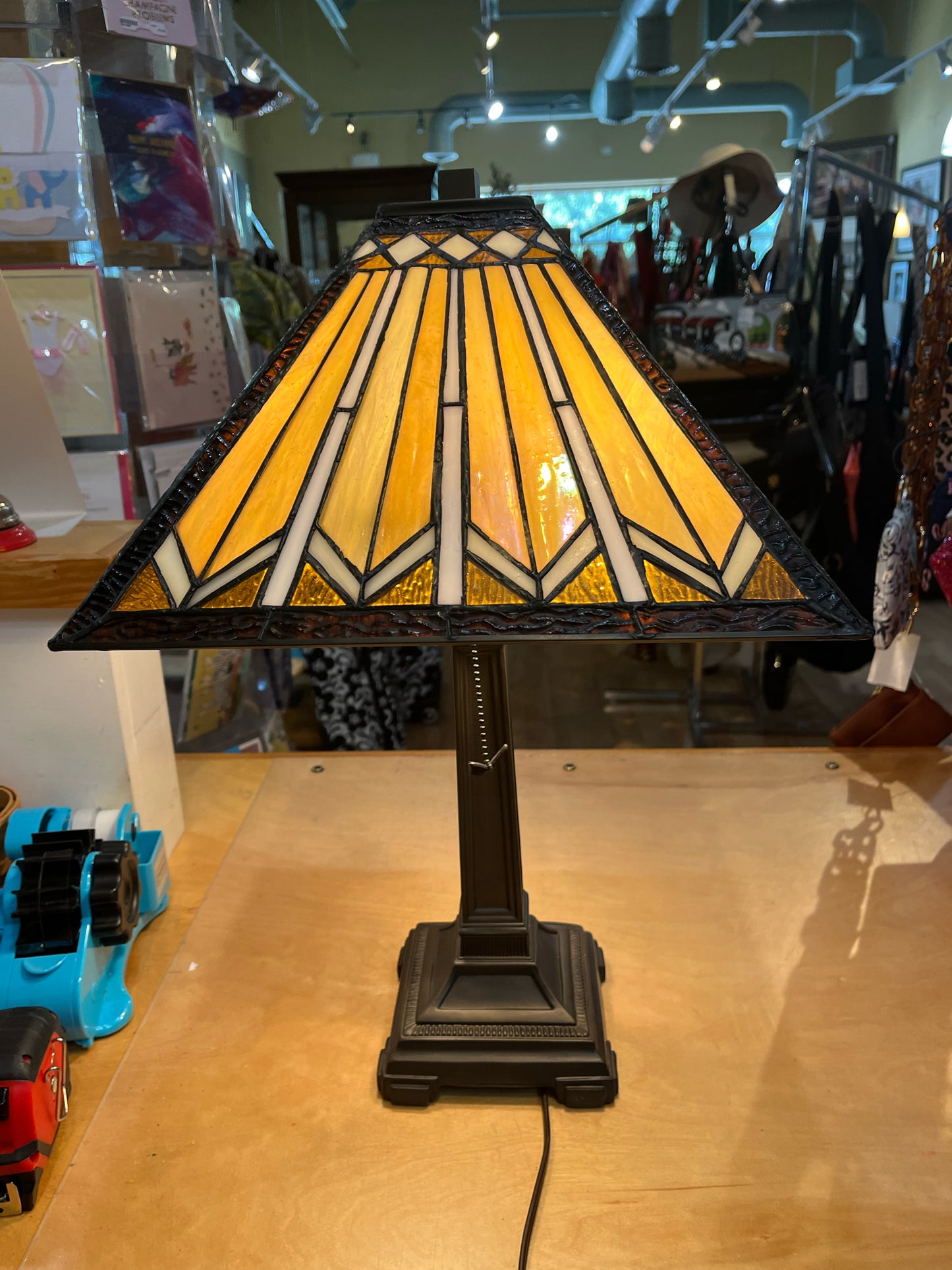 Bronze Colored Square Tiffany Lamp