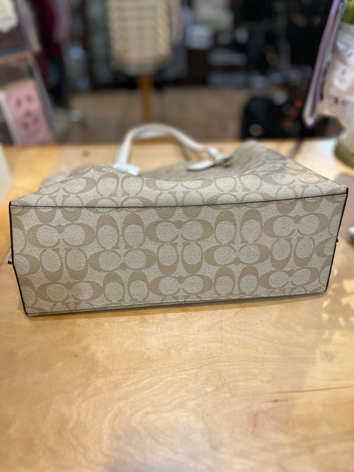 Coach Signature & White Leather Accent "City Tote" Handbag