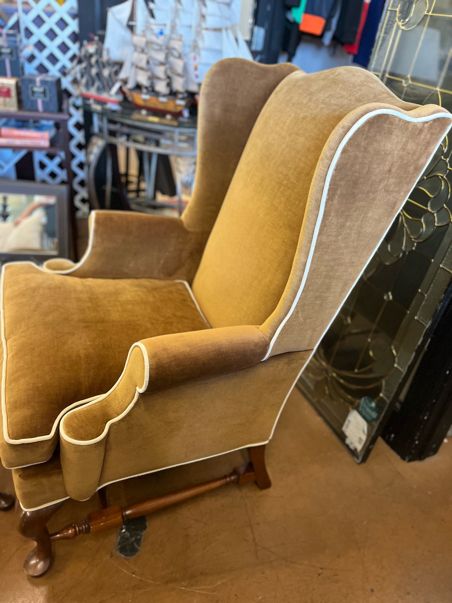 Southwood & Co. Queen Anne Velvet Wingback Chair & Ottoman