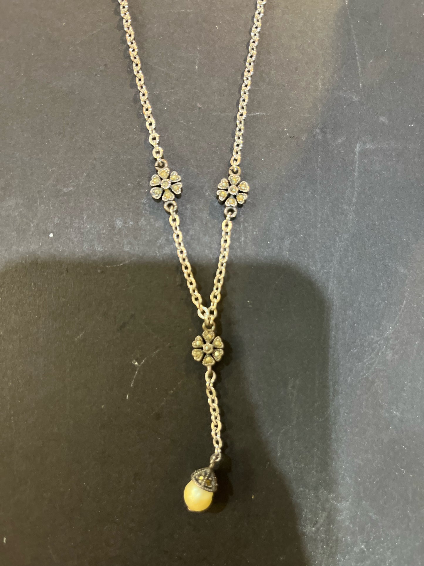 Sterling Silver Marcasite & Pearl Necklace