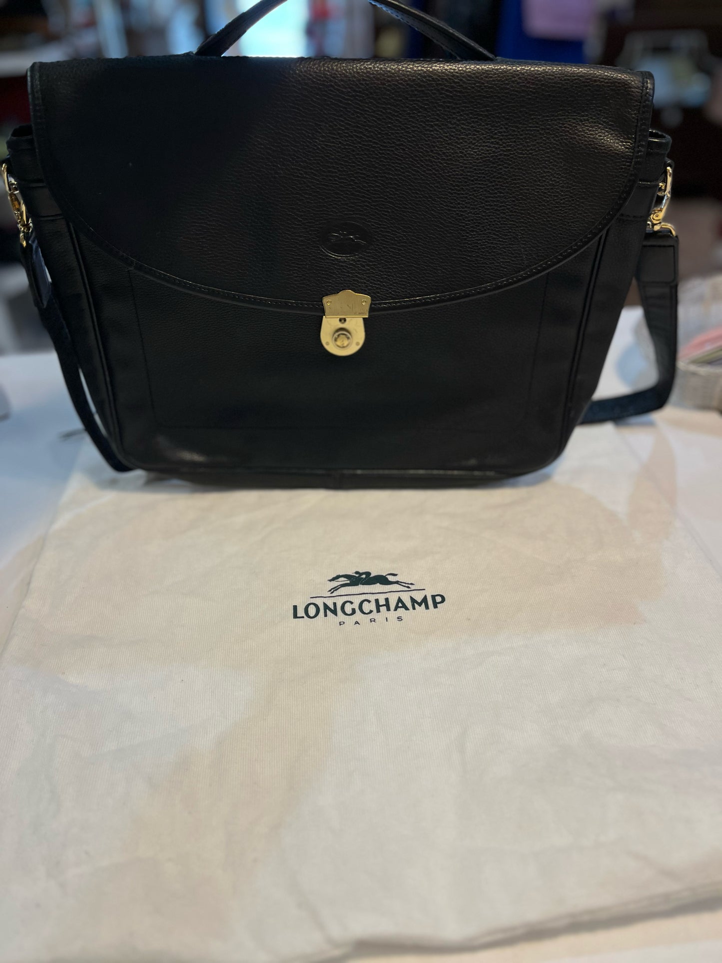 Longchamp Black Leather Briefcase