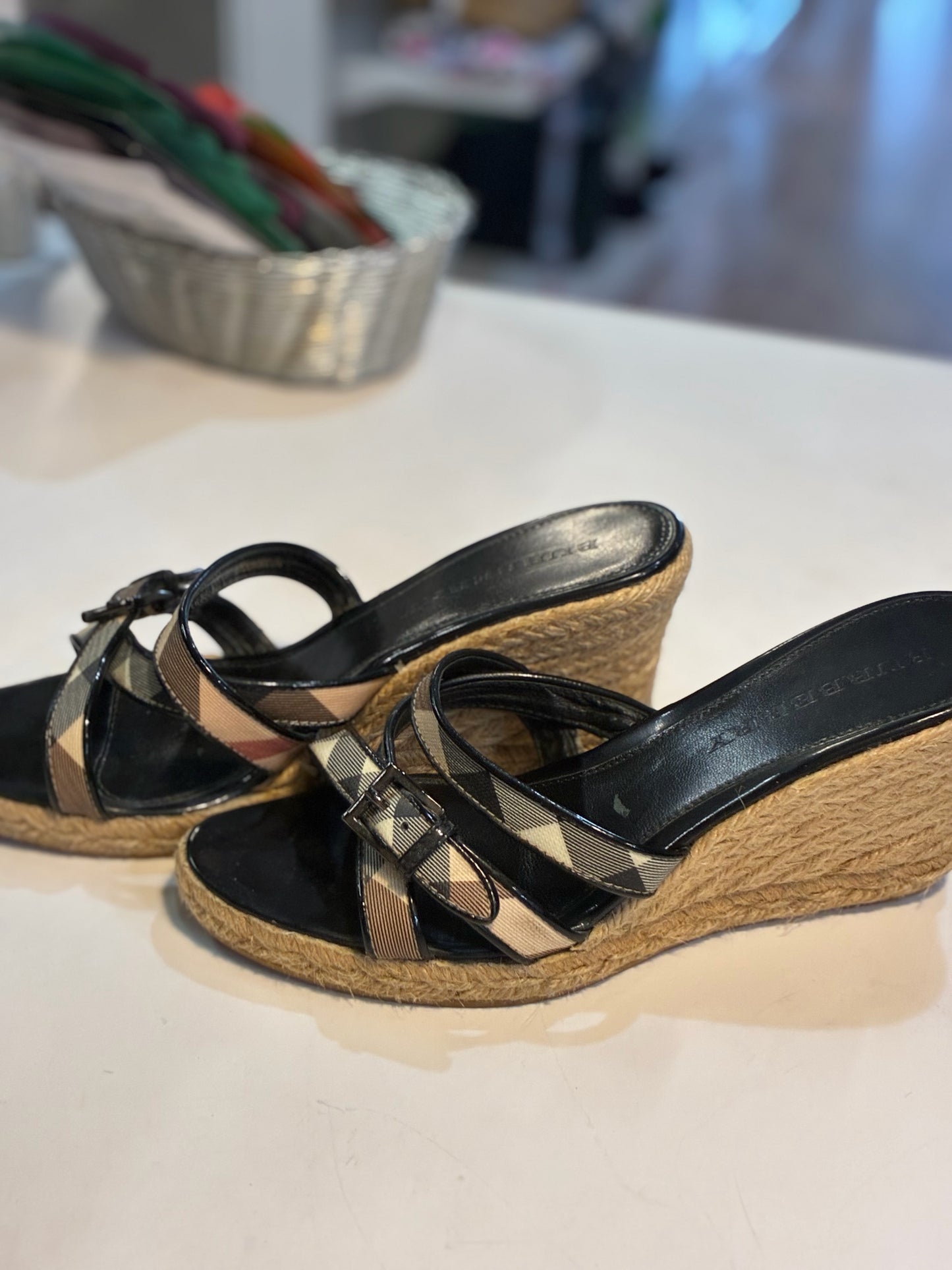 Burberry Plaid Wedge Sandals