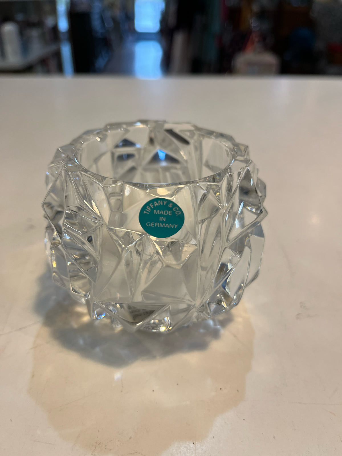 Vintage TIFFANY & CO Crystal ROCK CUT 3" Votive Tea Light Candle Holder with box