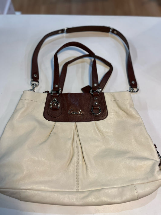Coach White & Brown Leather "Ashley" Handbag
