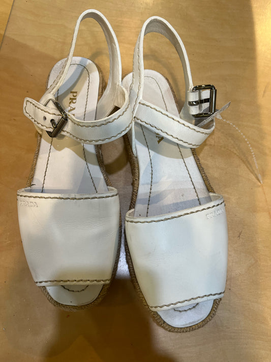 Prada White Leather Espadrille Sandals