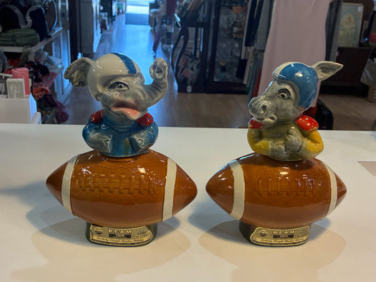 Vintage Jim Beam Republican  & Democrat Football Decanter Set