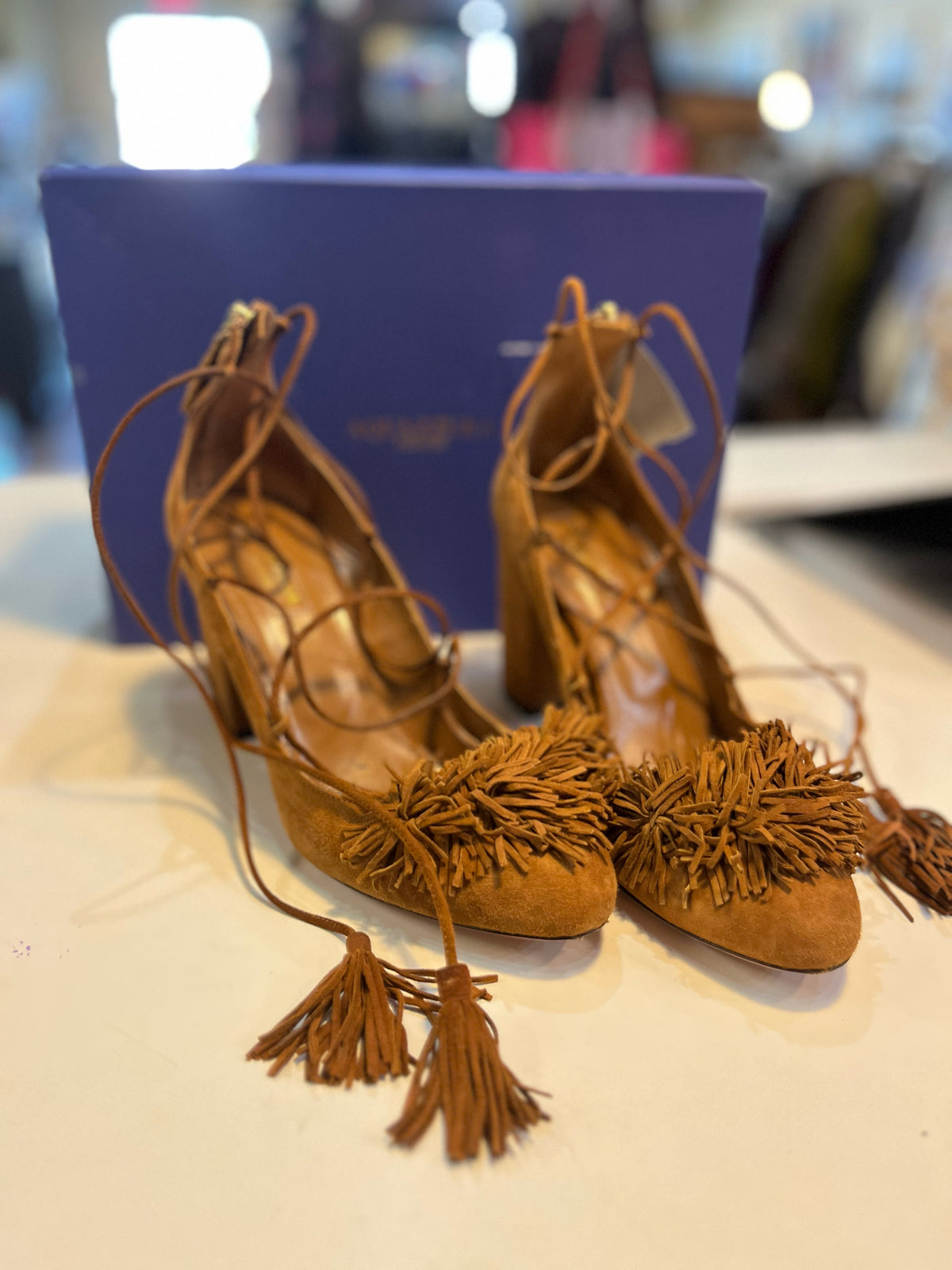 Aquazzura Cognac Suede Heels
