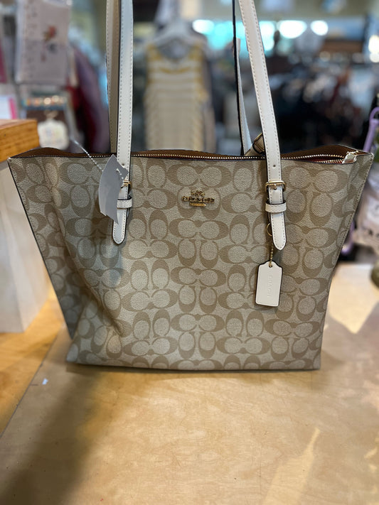 Coach Signature & White Leather Accent "City Tote" Handbag