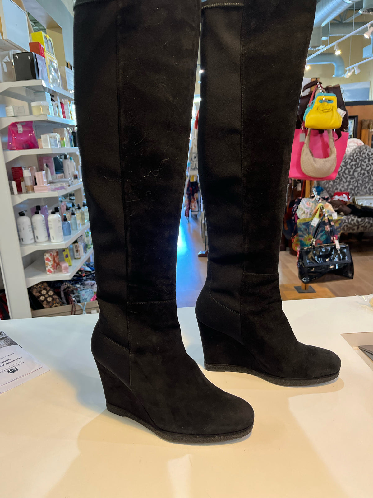 New Stuart Weitzman "Demiswoon Over-the-Knee Suede Wedge Boots