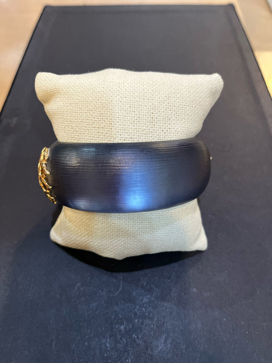 Alexis Bittar Navy Lucite & Gold Metal Hinged Bracelet