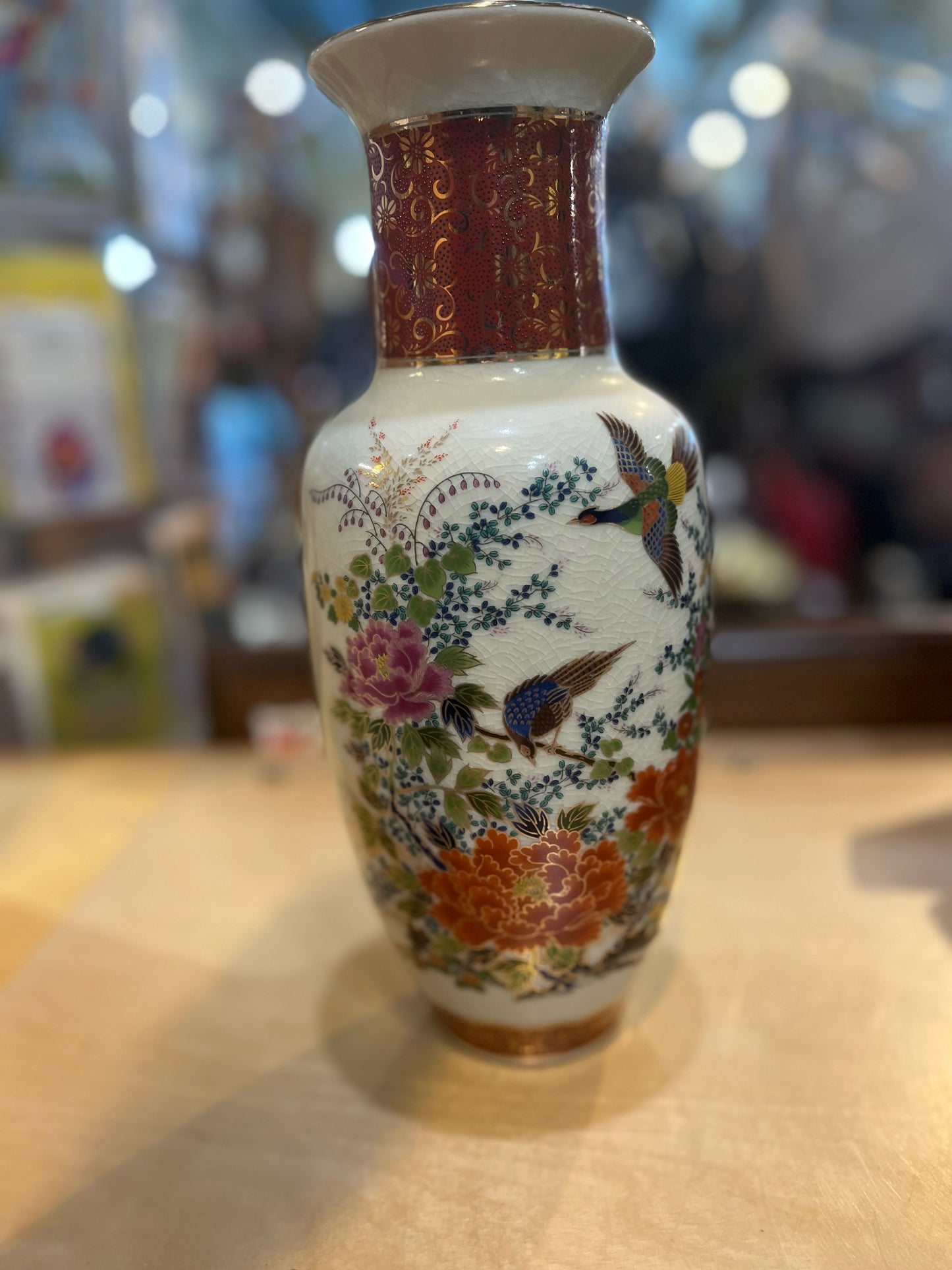 Japanese Themed Bird & Floral Vase