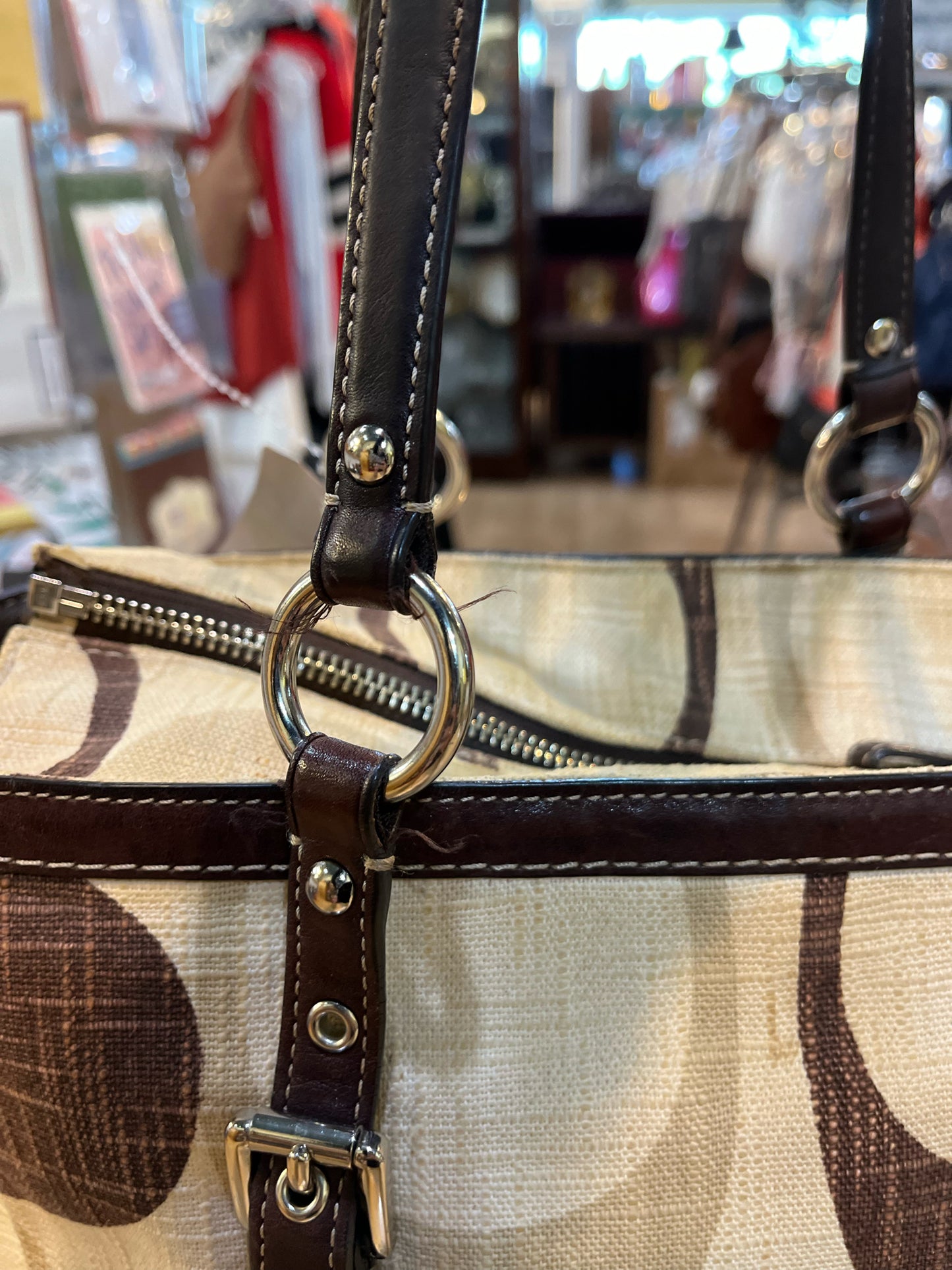Coach Beige Signature “Gallery Tote” Handbag