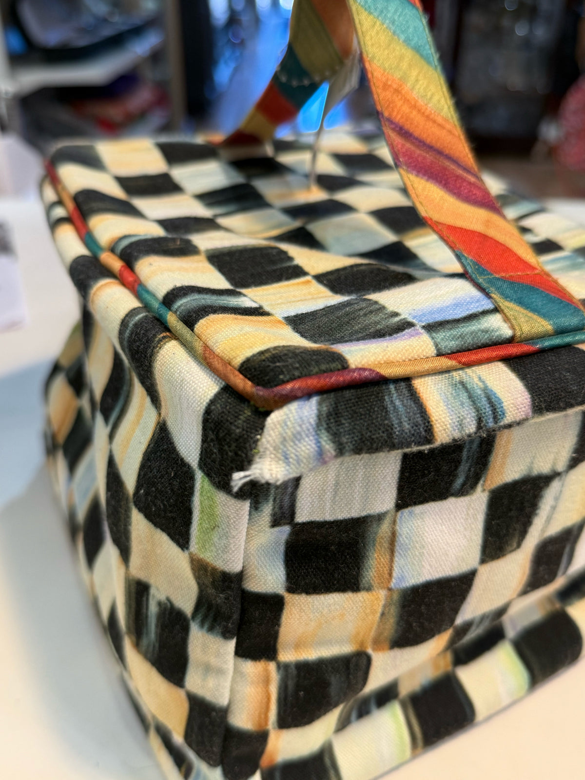 MacKenzie Childs Courtly Check Train Case cosmetic bag