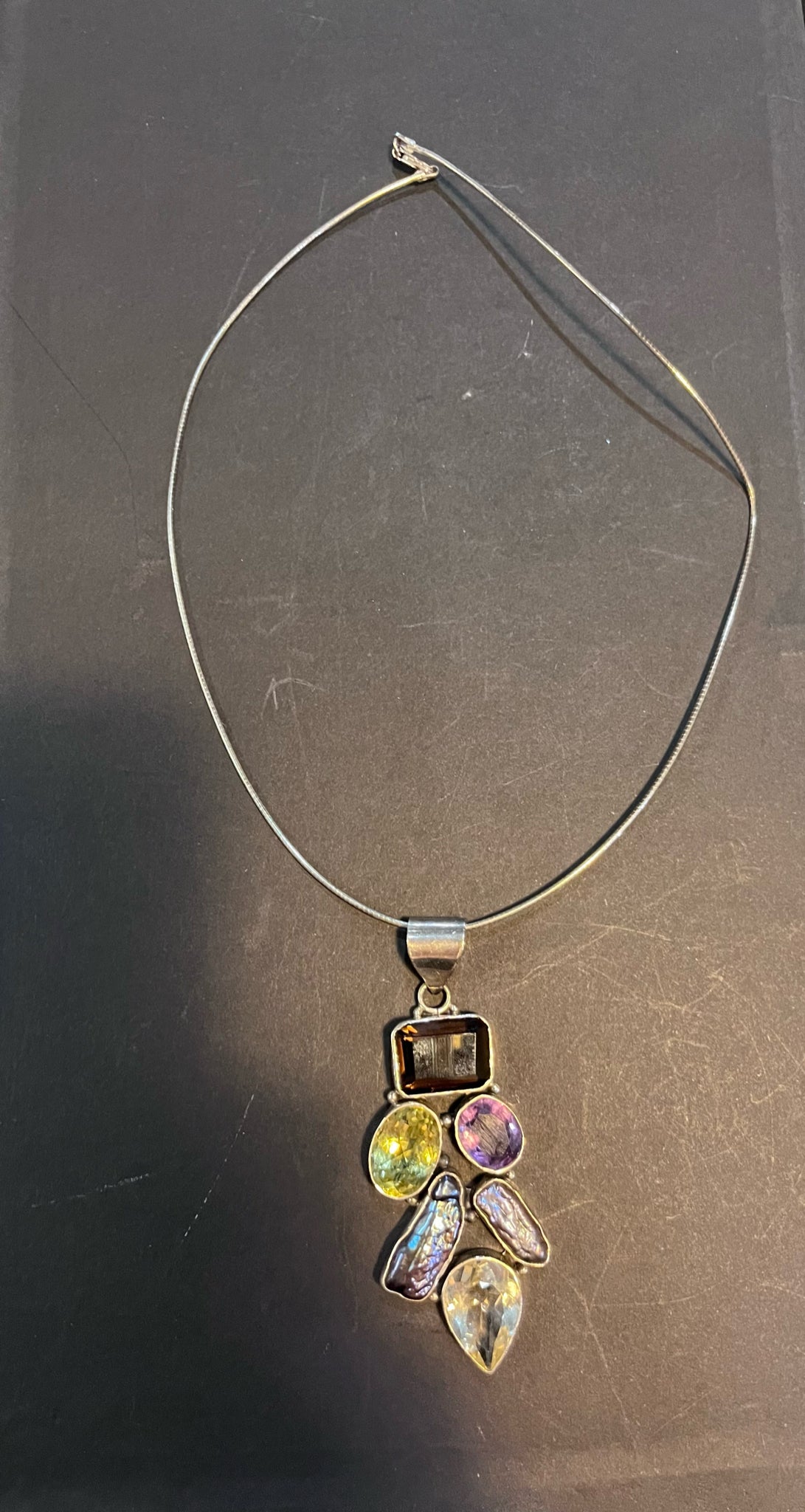 Sterling Silver & Multi-color Stone Pendant Necklace