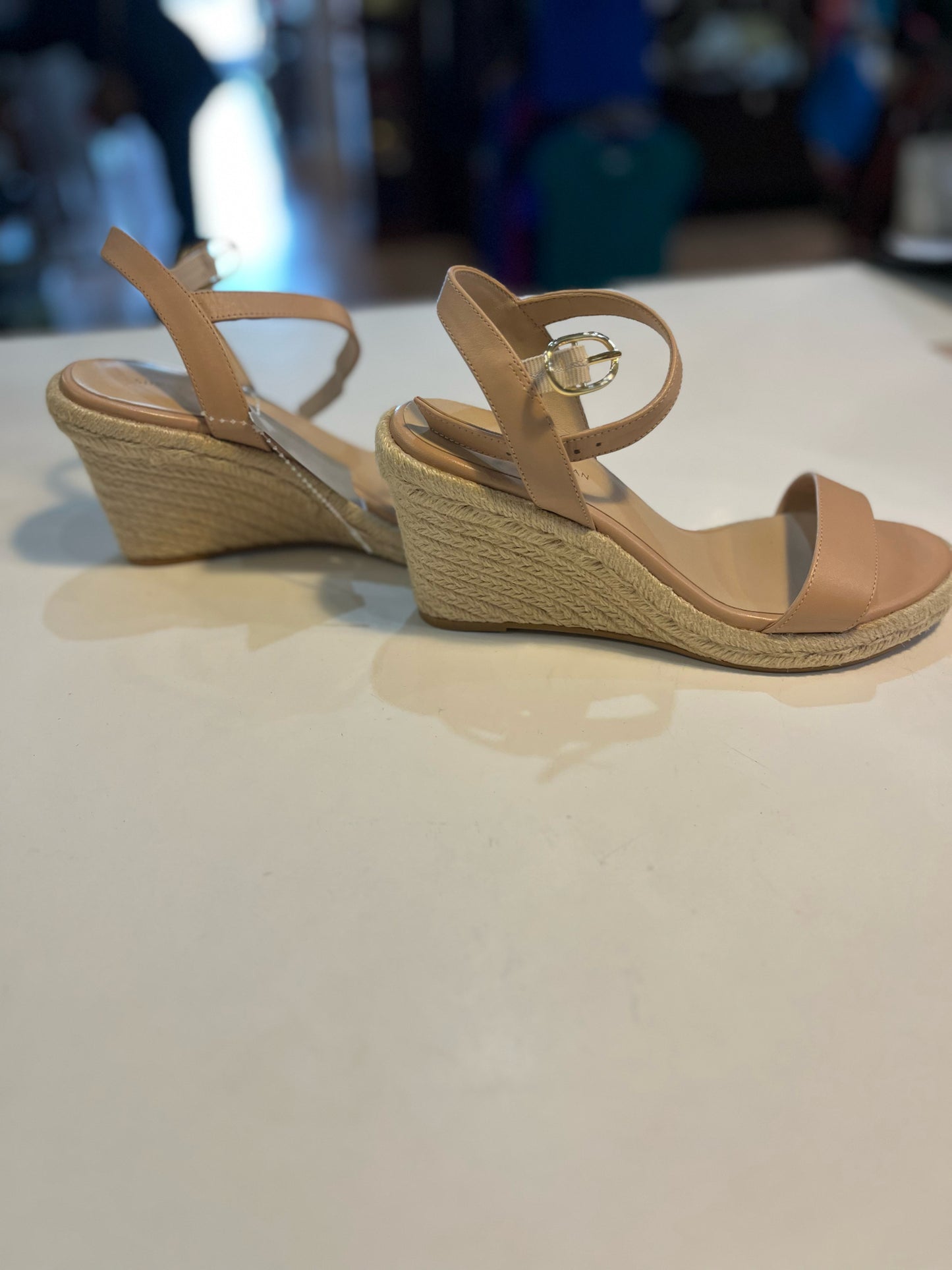 Stuart Weitzman Beige "Teddi Espadrille Wedge" Sandals