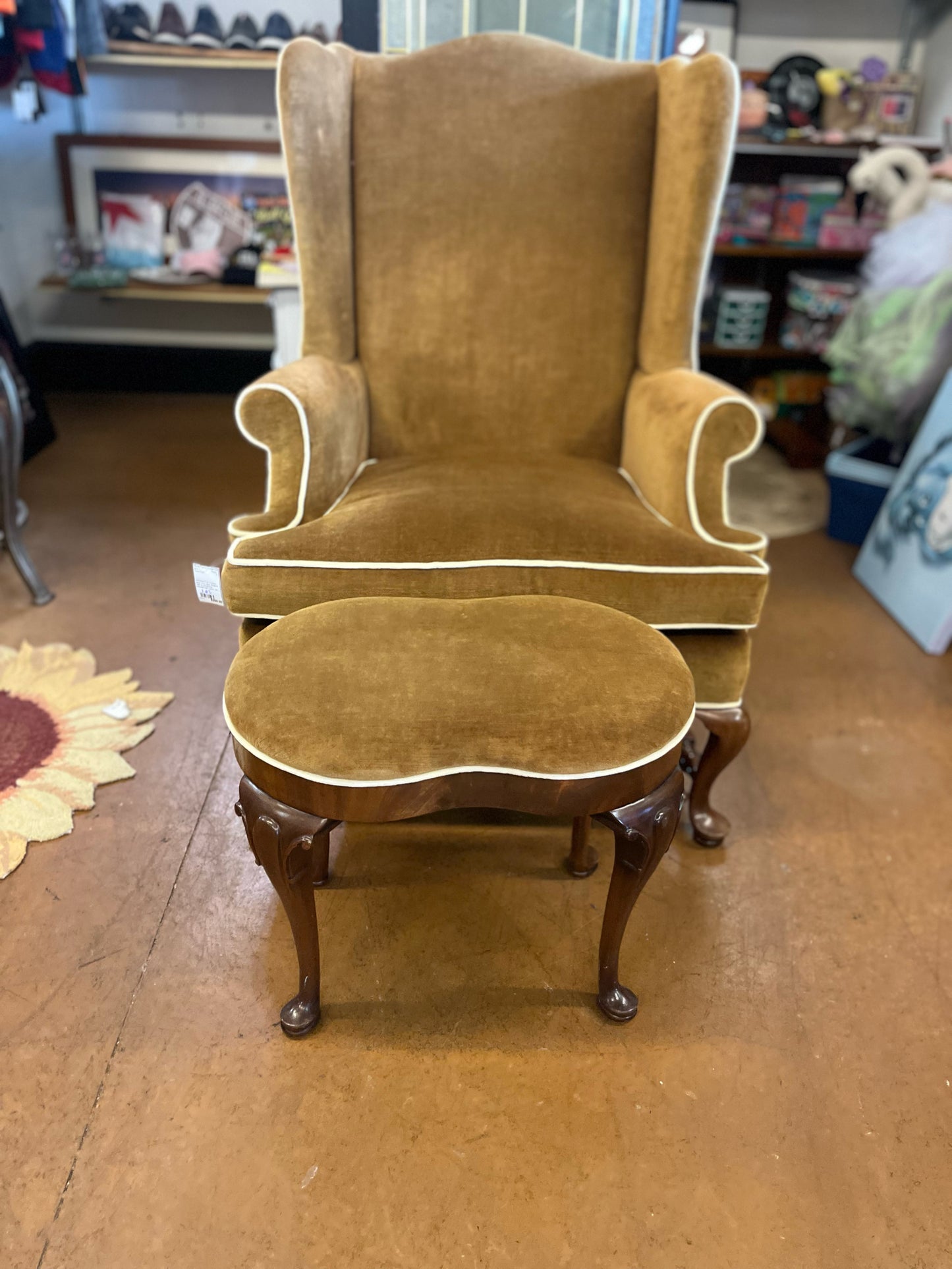 Southwood & Co. Queen Anne Velvet Wingback Chair & Ottoman