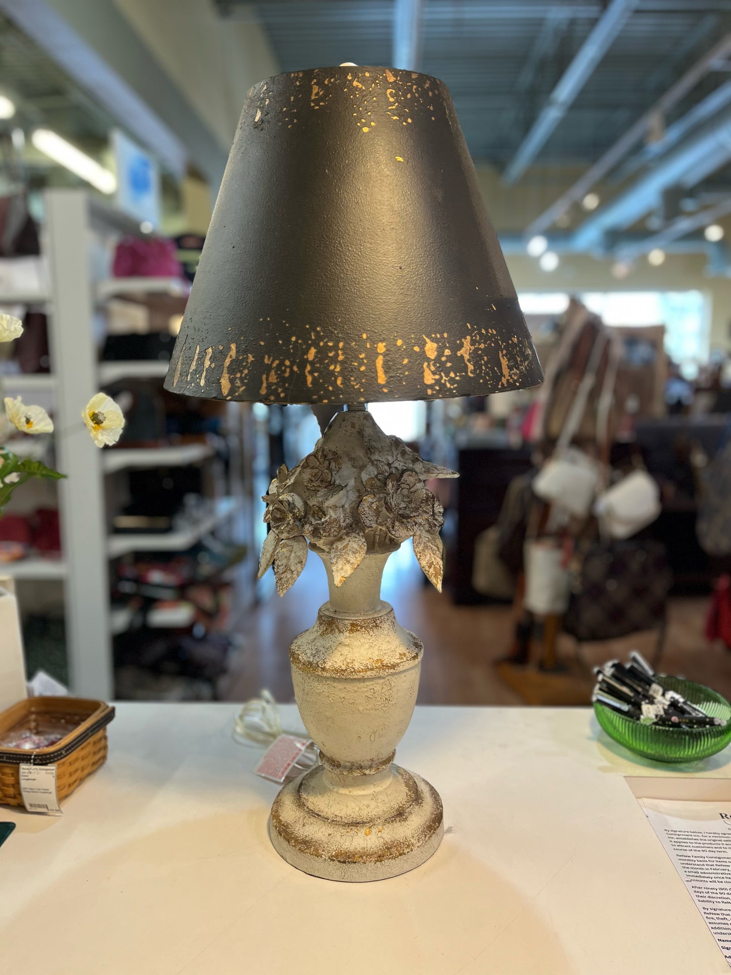Antique White Floral Lamp