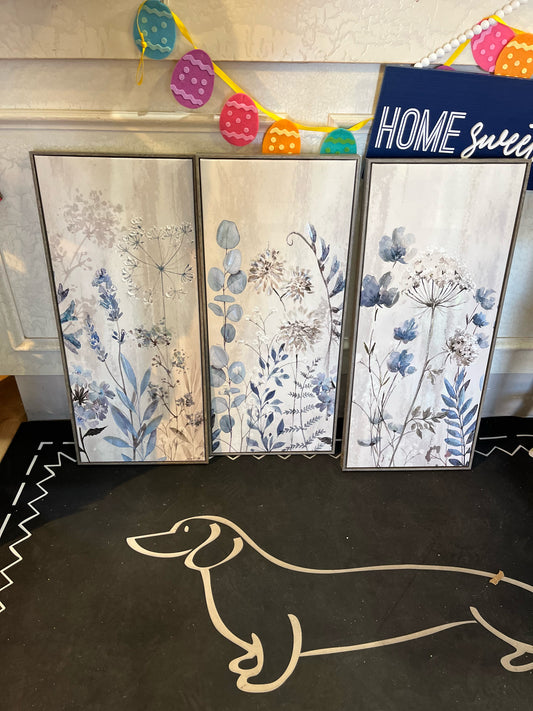 Blue Floral 3 Piece Wall Decoration