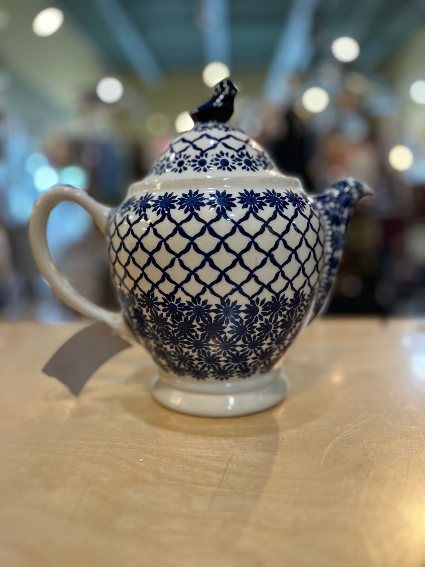 Boleslawiec Polish Pottery Teapot w/ blue bird top