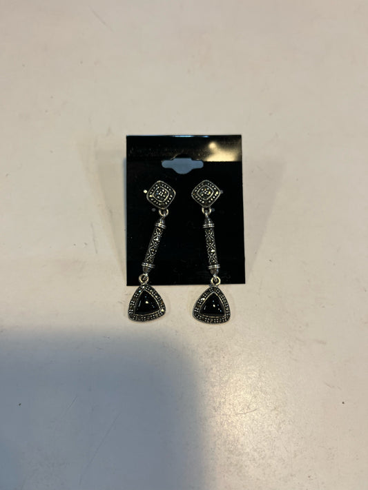 Sterling Silver Marcasite & Black Agate Drop Earrings