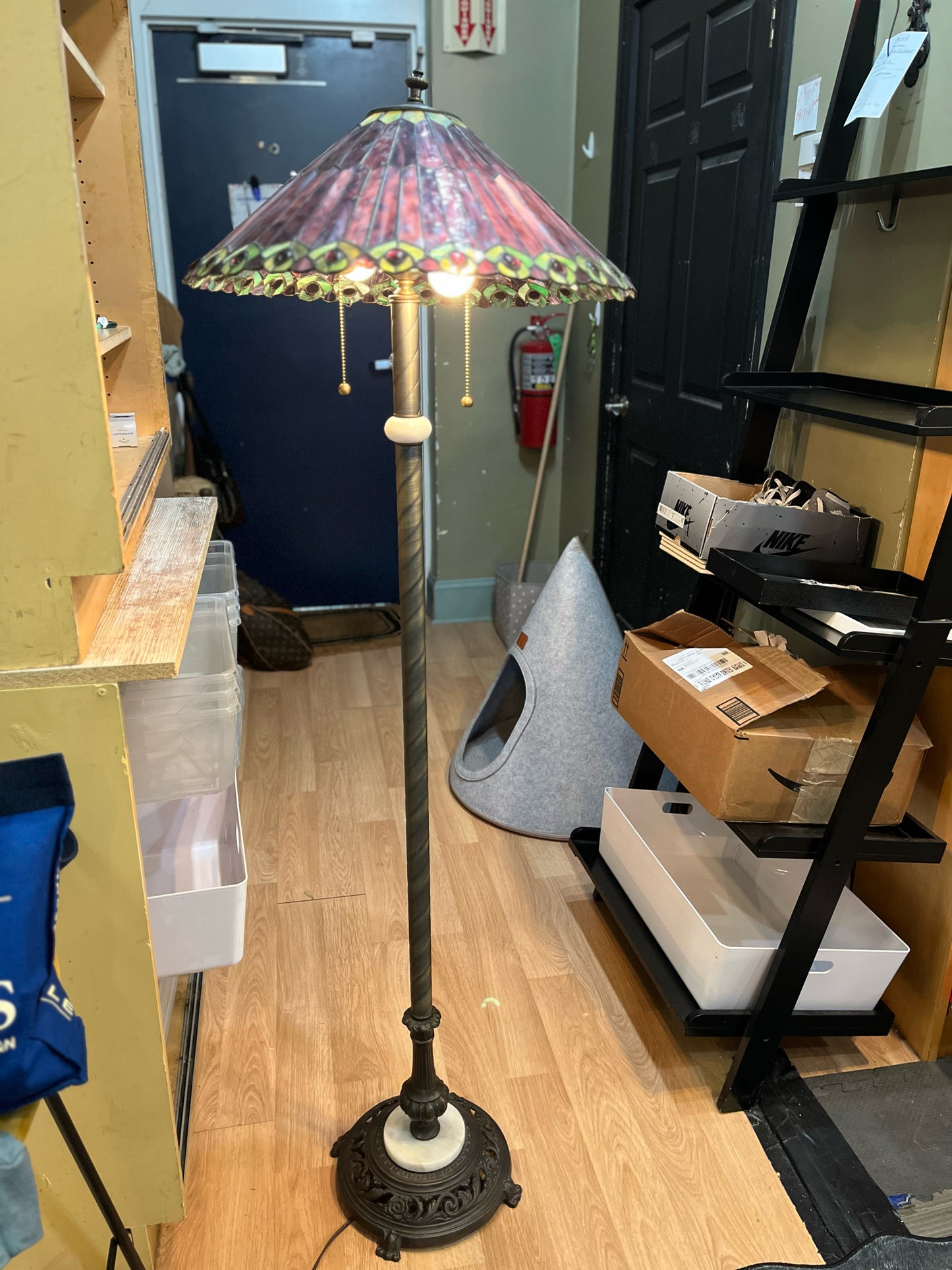 Purple Tiffany Jeweled Peacock Style Floor Lamp