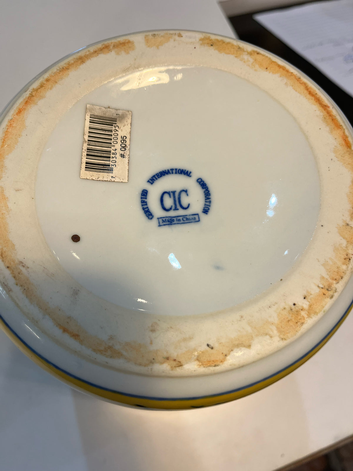 CIC Chinoiserier Yellow Floral Ceramic Trash Can