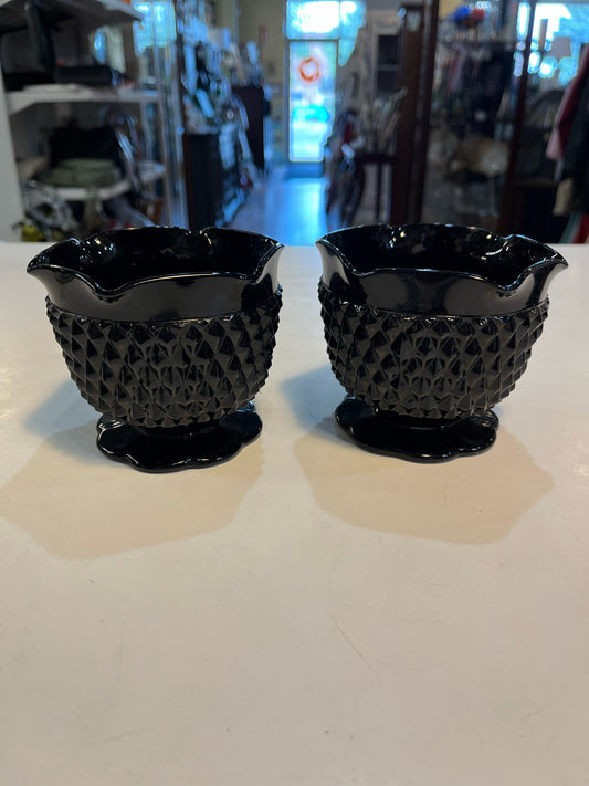 Vintage Tiara Indiana Glass Camero Diamond Candleholder Set
