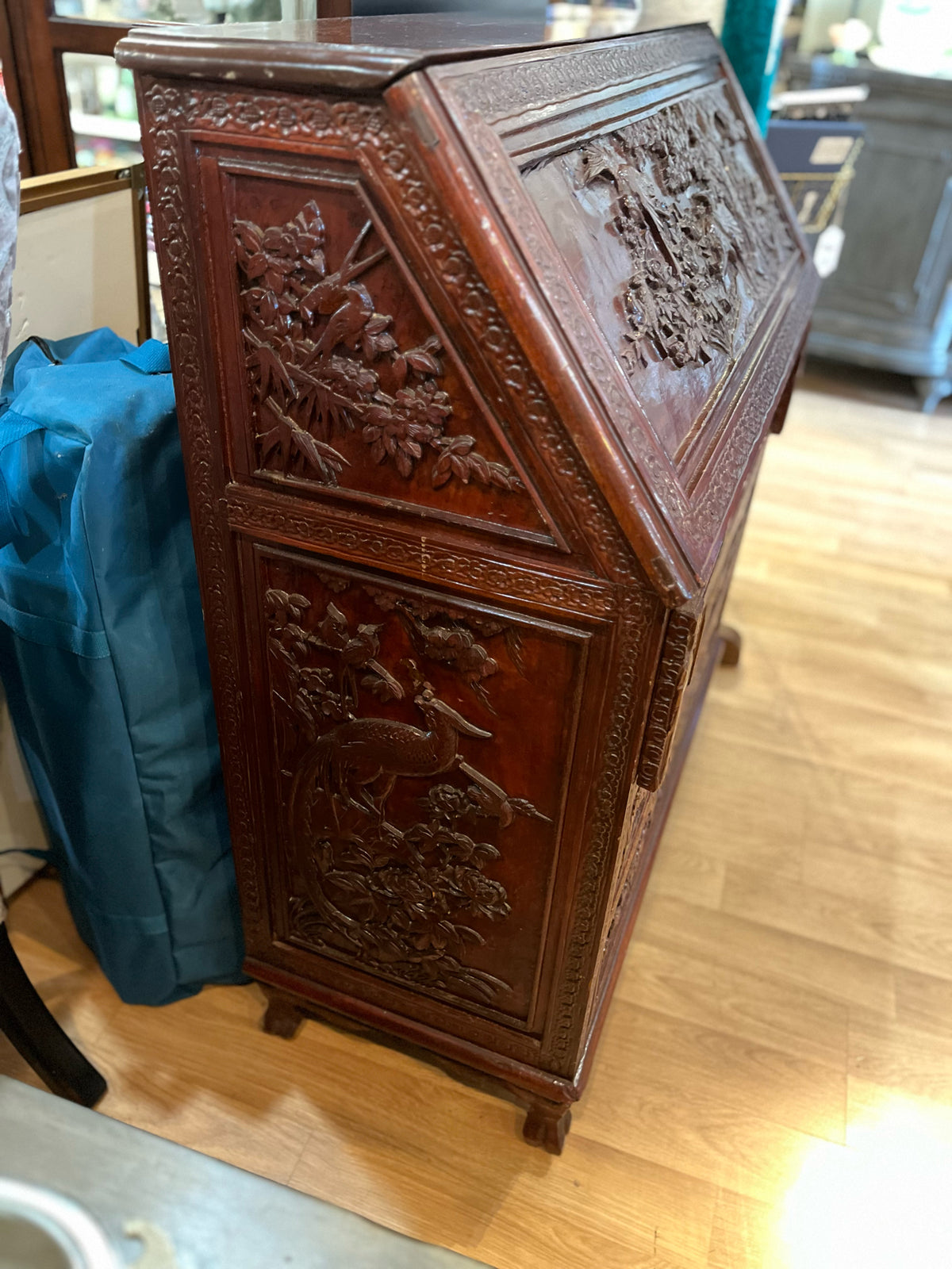 Ornate Asian Carved 5 Drawer Secretary PICKUP ONLY