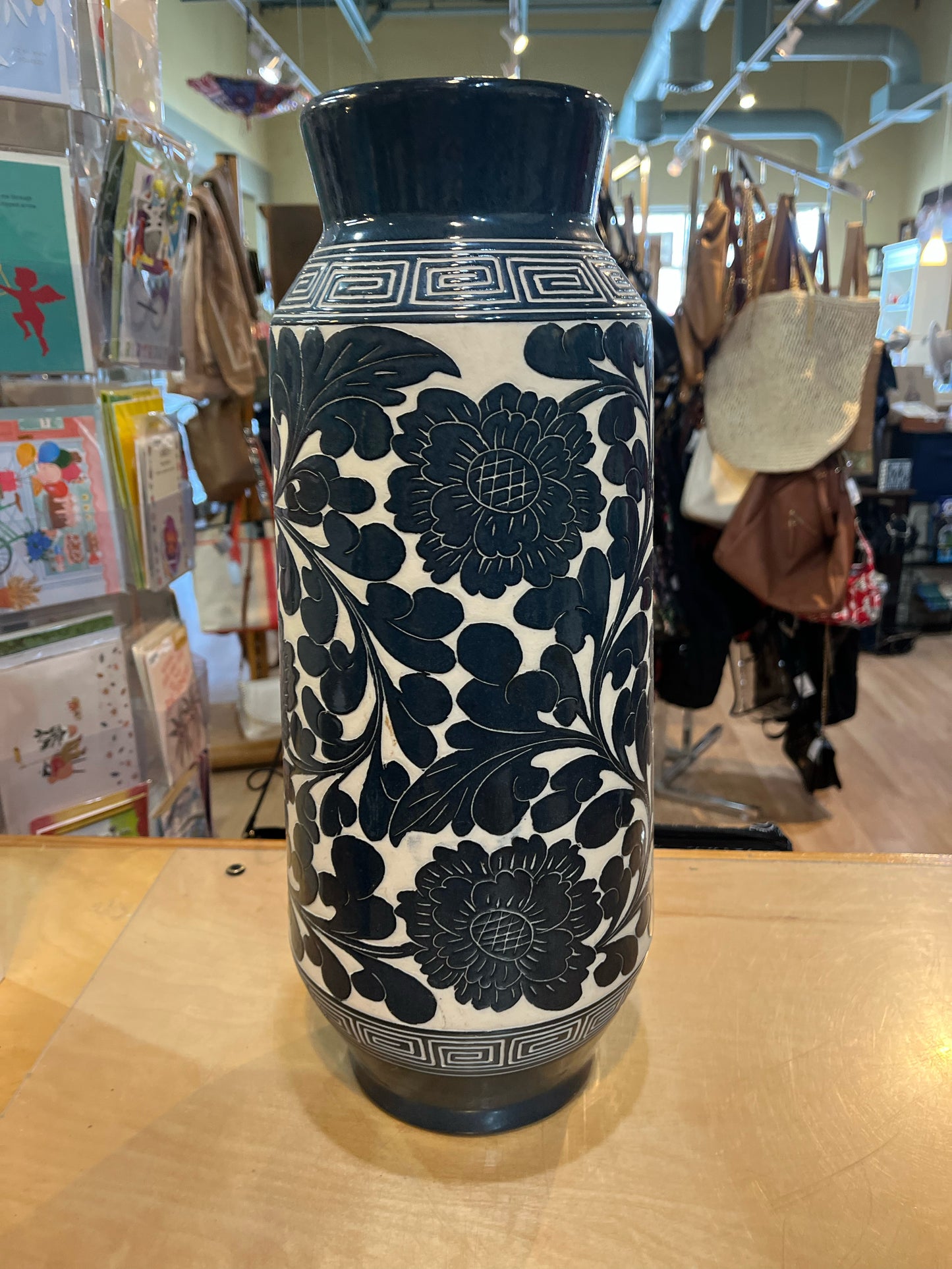 Tall Blue & White Floral Vase