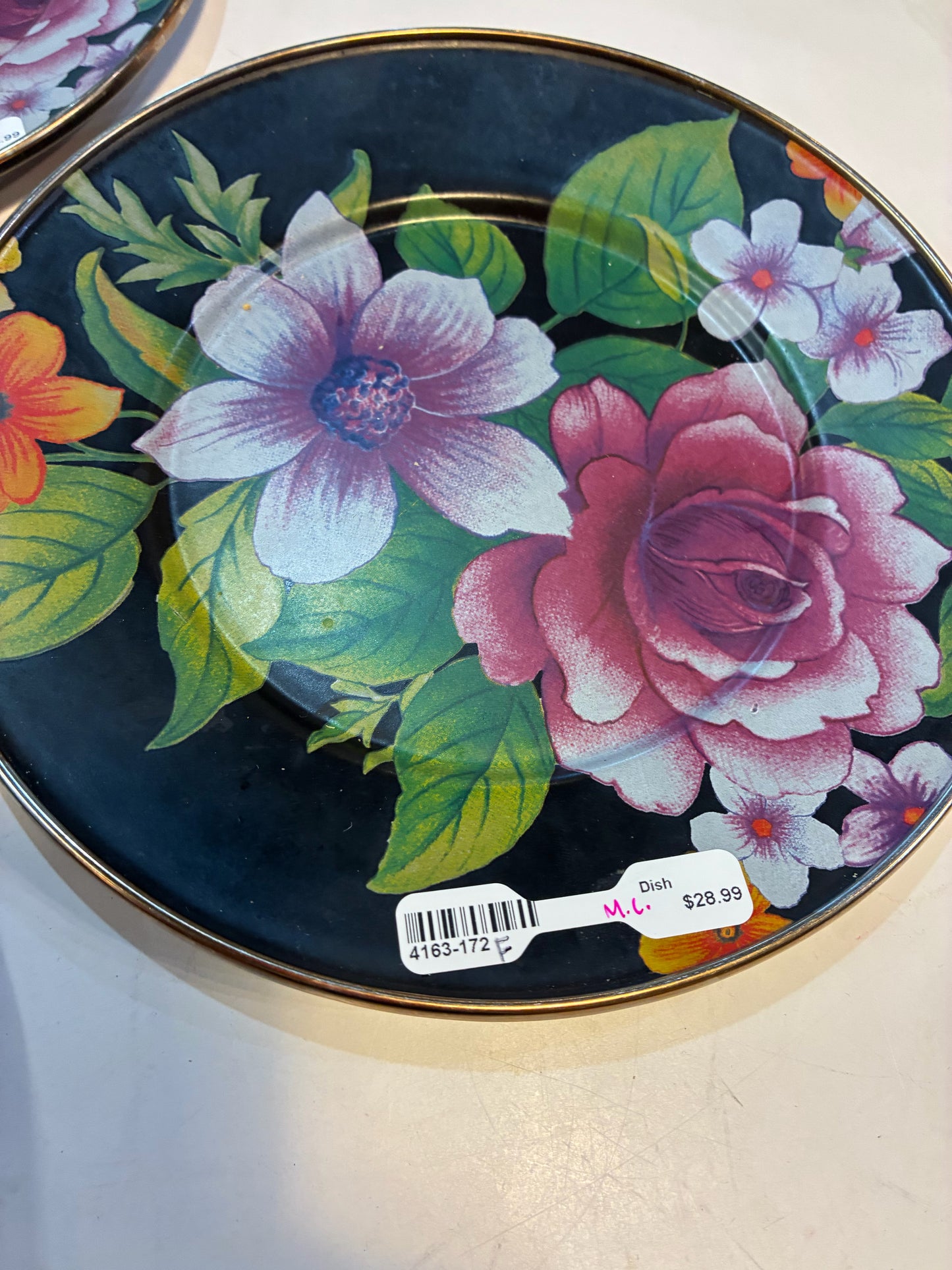 Mackenzie Childs Flower Market Black Enamel Salad/dessert Plate