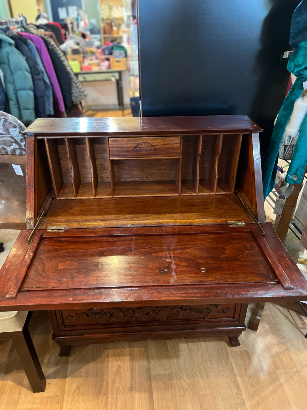 Ornate Asian Carved 5 Drawer Secretary PICKUP ONLY