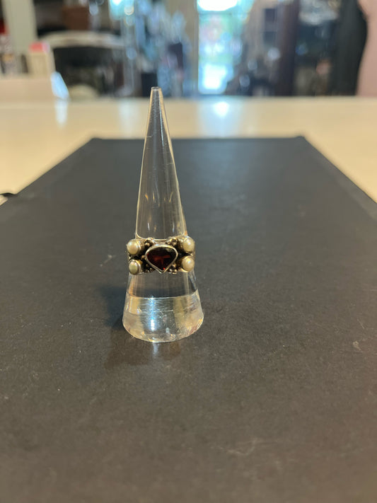 Sterling Silver & Red Stone Ring
