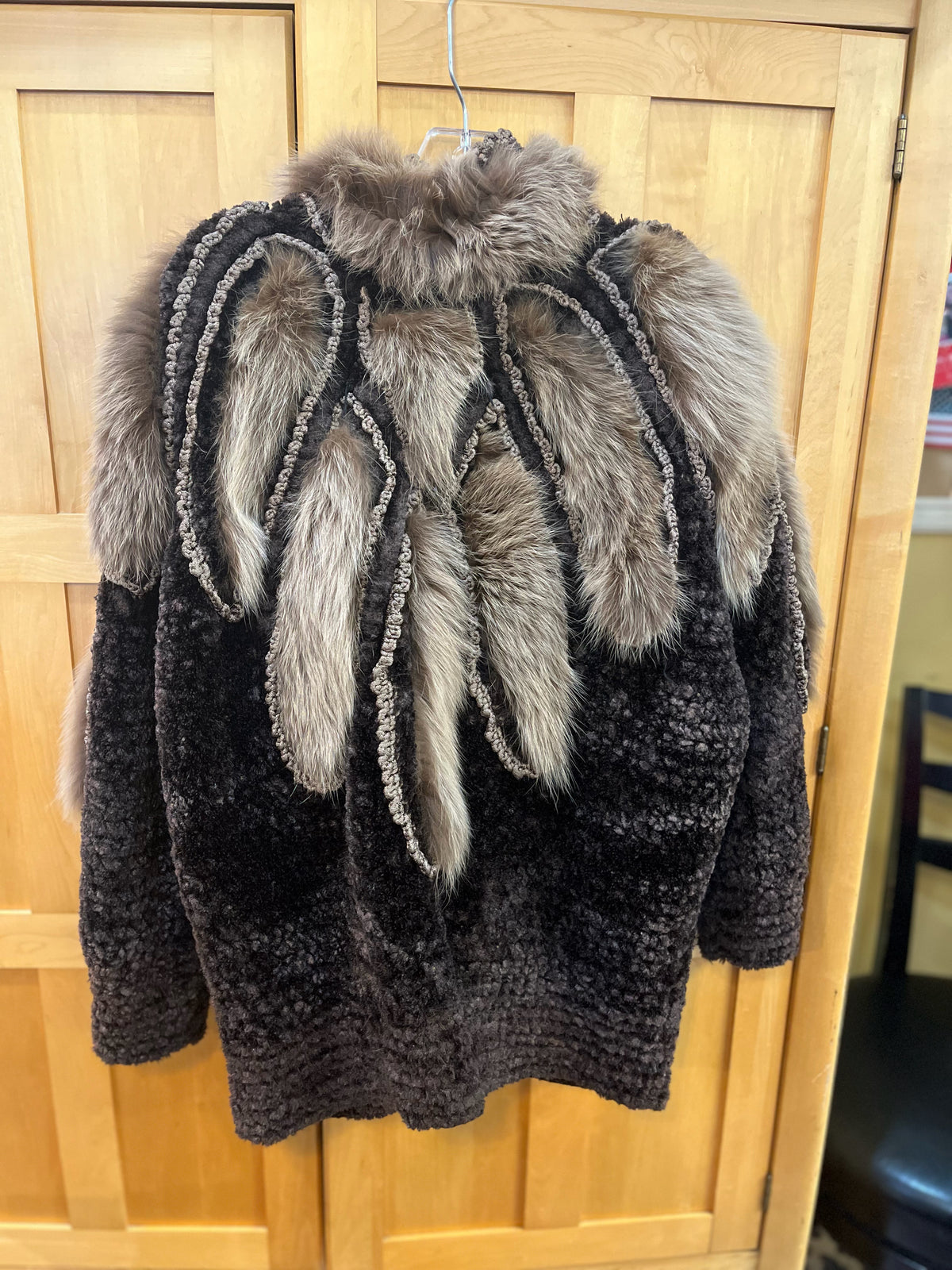 Norma Canada Brown Crochet Jacket w/ fox fur trim PICKUP ONLY