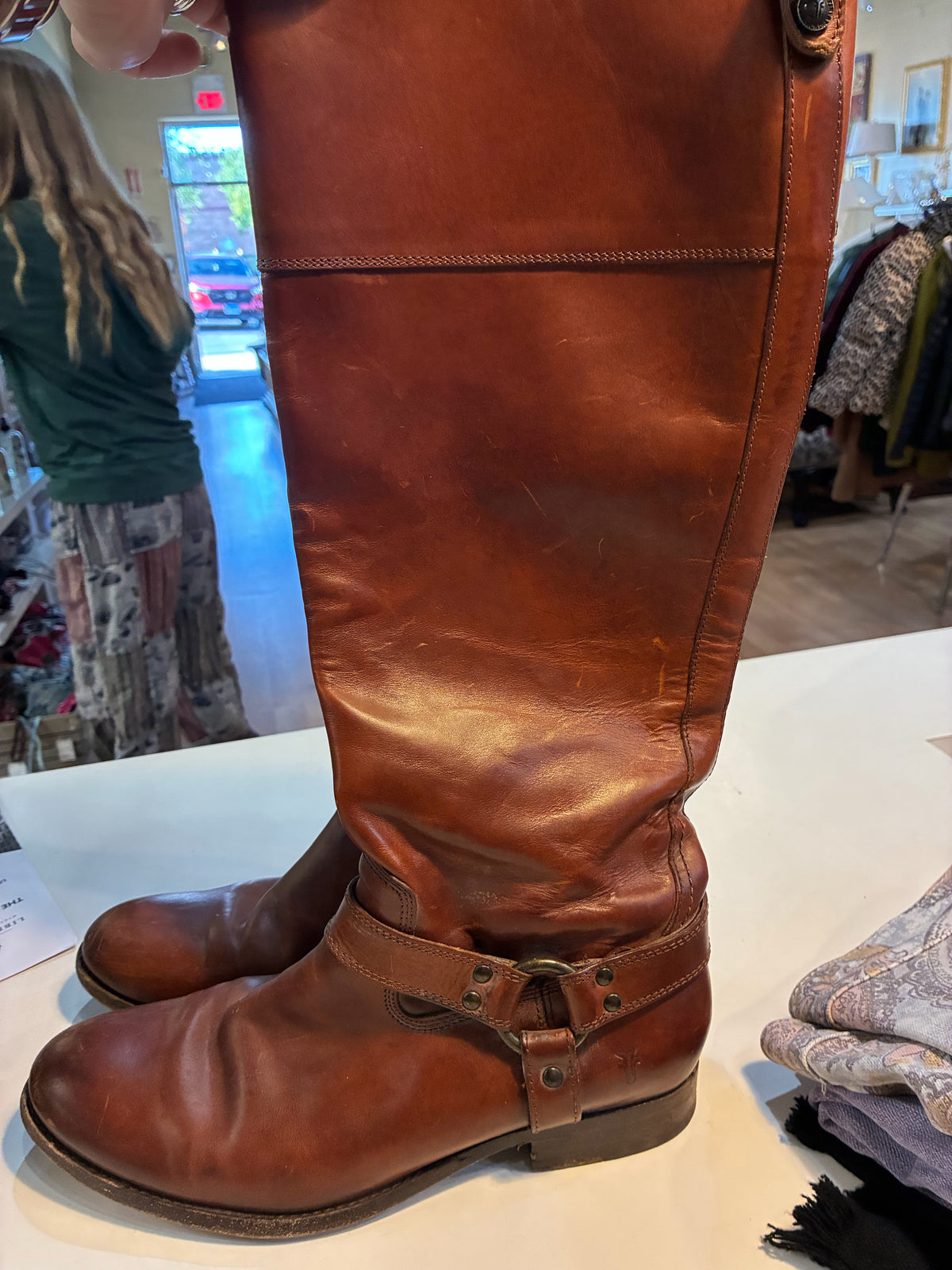 Frye Melissa Harness Boots Cognac