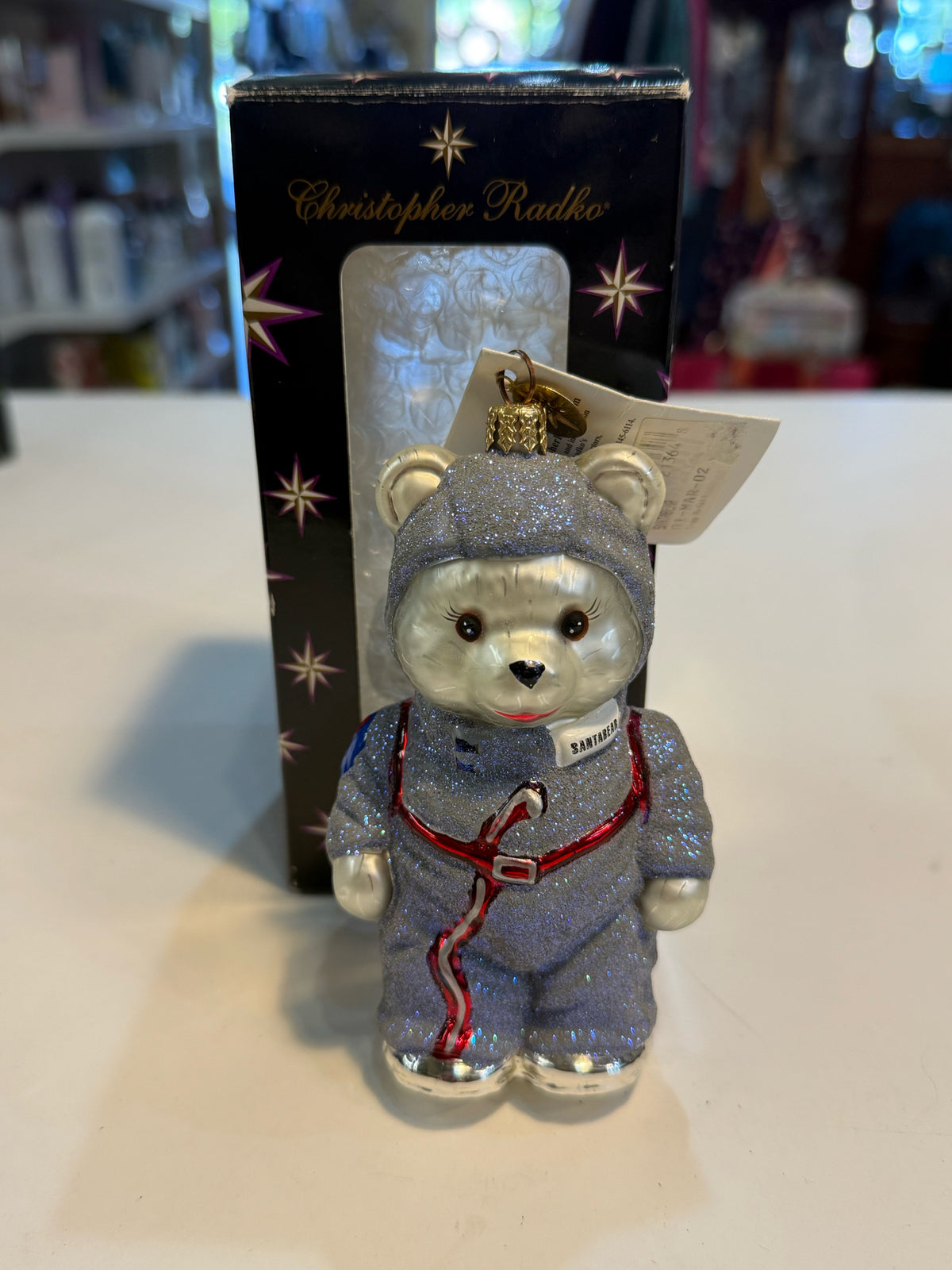 Christopher Radko "santa bear" sparkly santa bear astronaut ornament