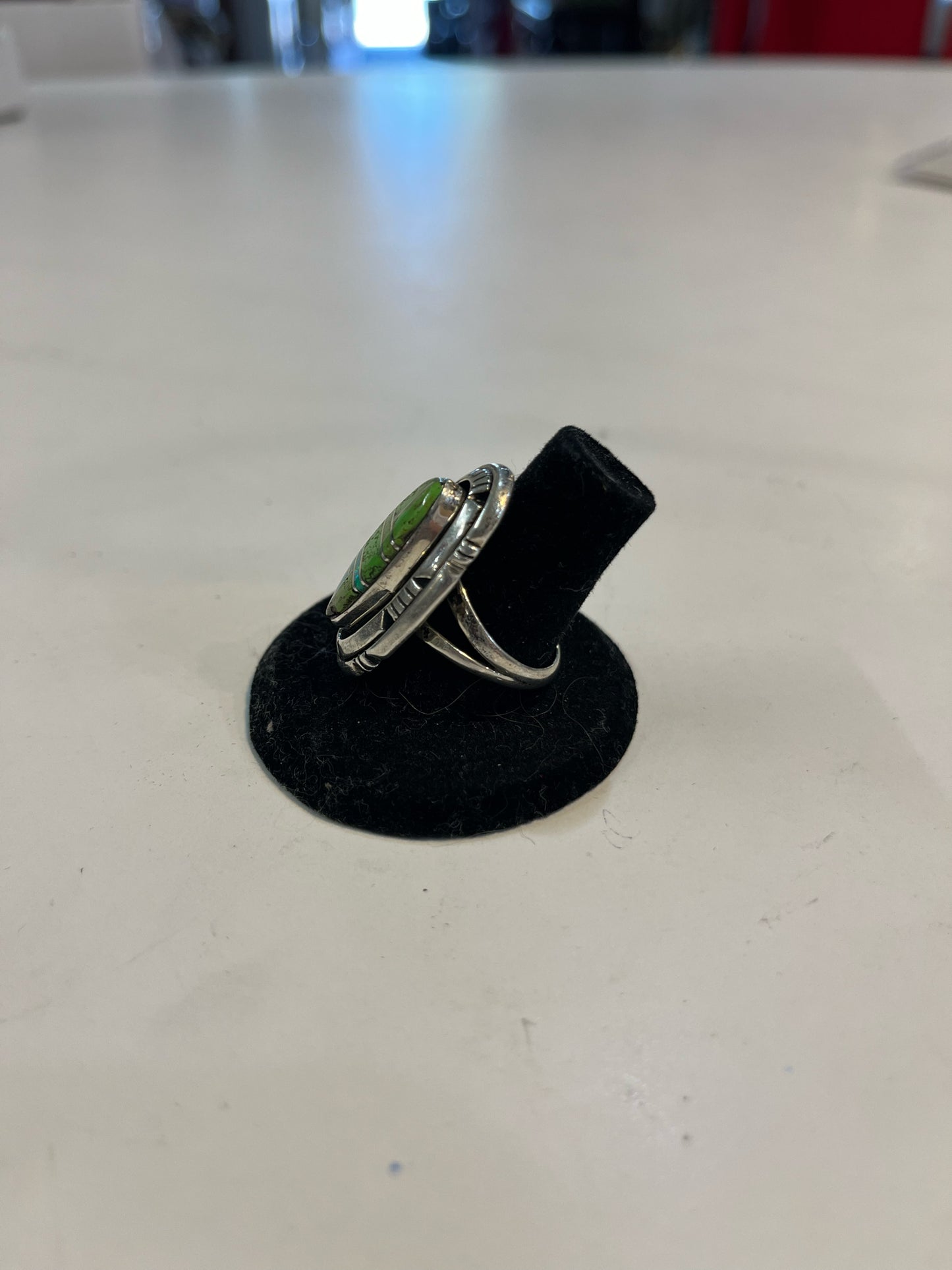 Sterling Silver and Green Inlay Native American Ring