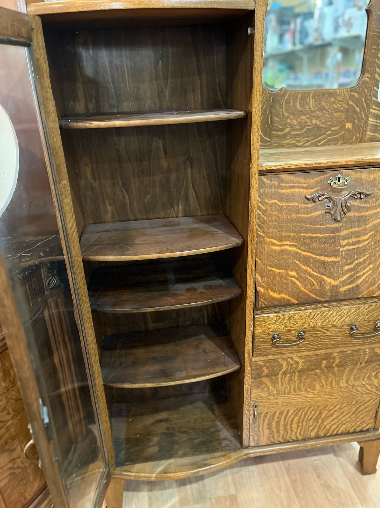 Antique Larking Tiger Oak Side-by-Side Secretary Desk