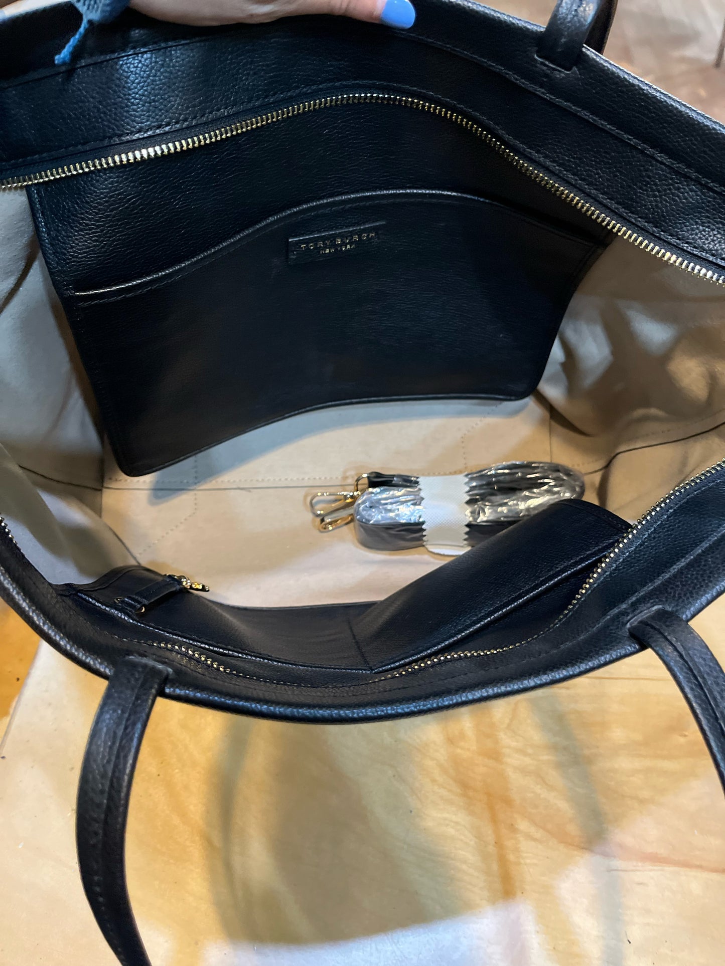Tory Burch Black Pebble Leather Tote Handbag