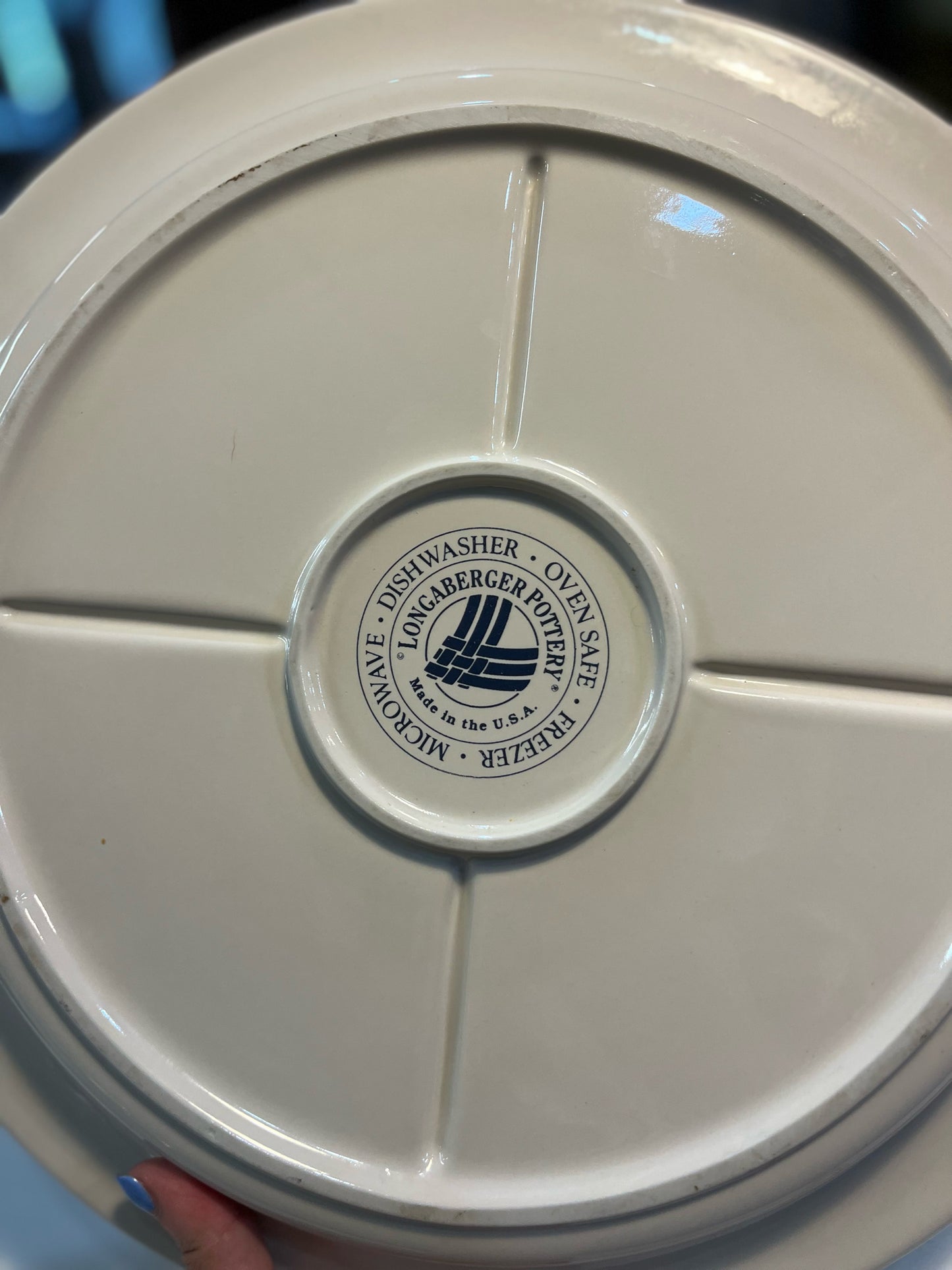Longaberger White & Blue Round "Relish" Platter