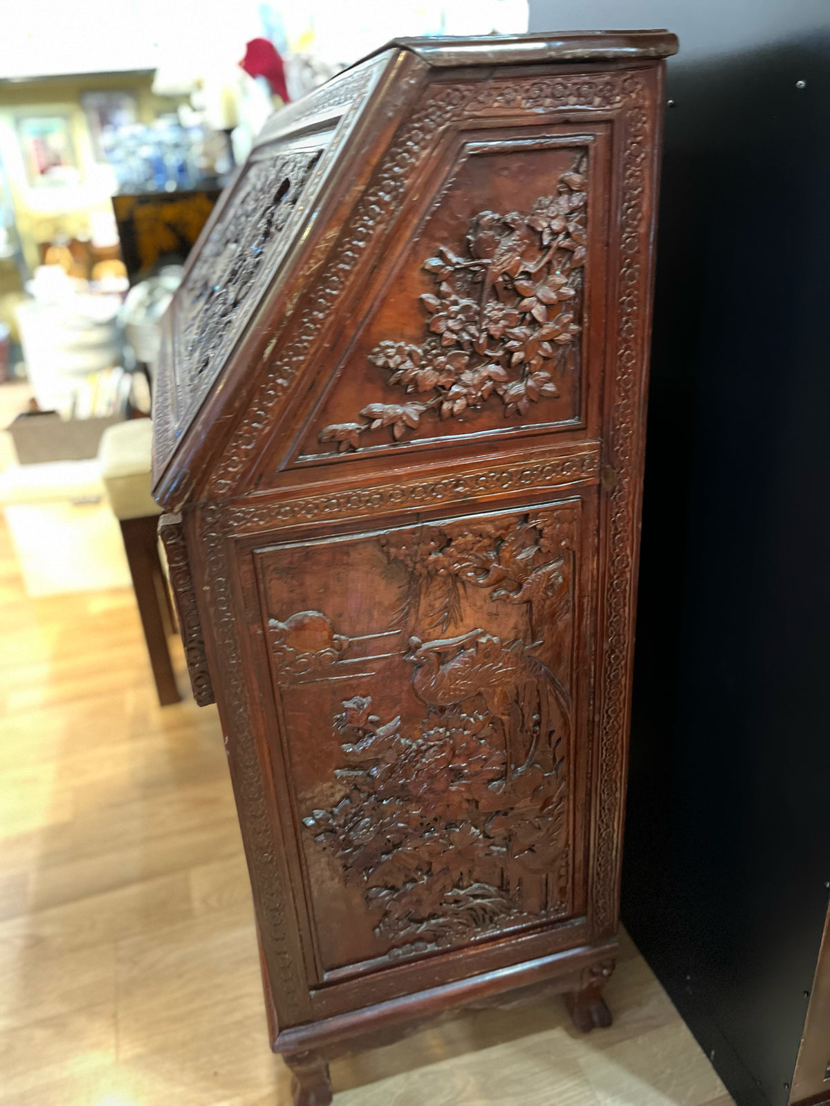 Ornate Asian Carved 5 Drawer Secretary PICKUP ONLY