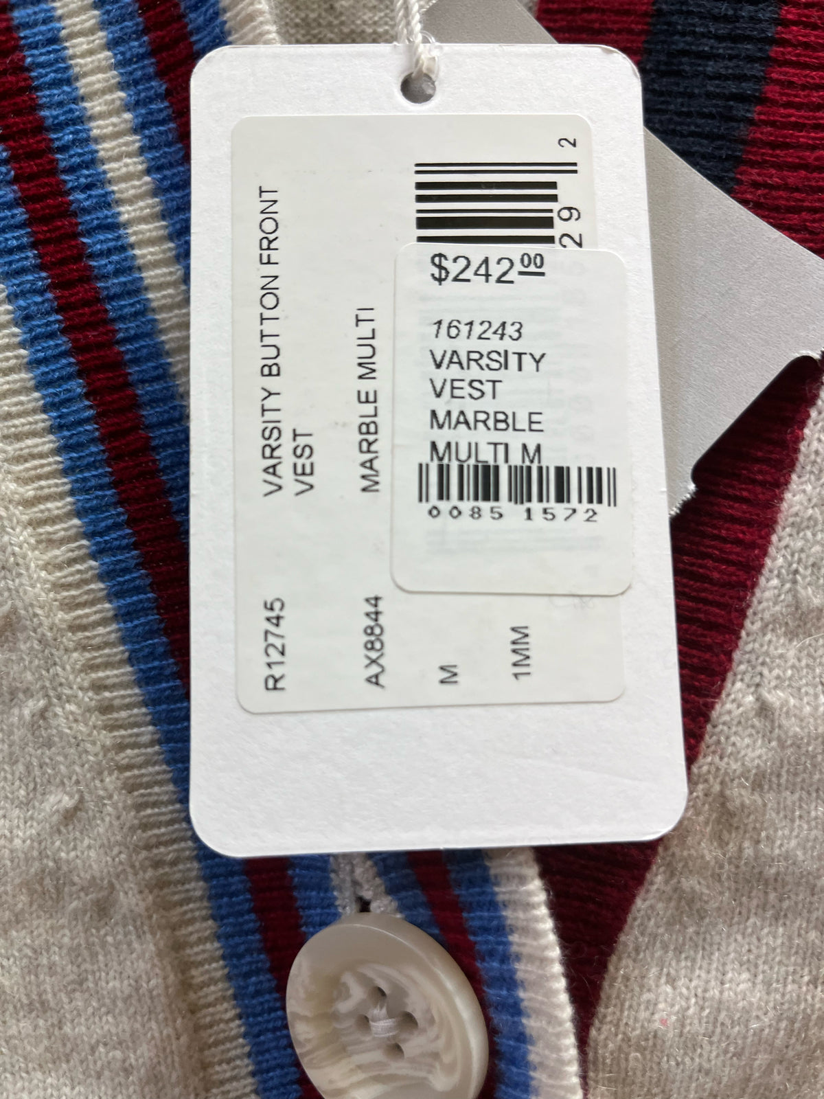 NWT Autumn Cashmere "Varsity Button Front" Sweater Vest