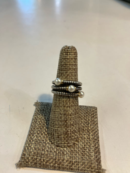 Town & Country Sterling Silver & 14k Ribbed Stacked Band Ring