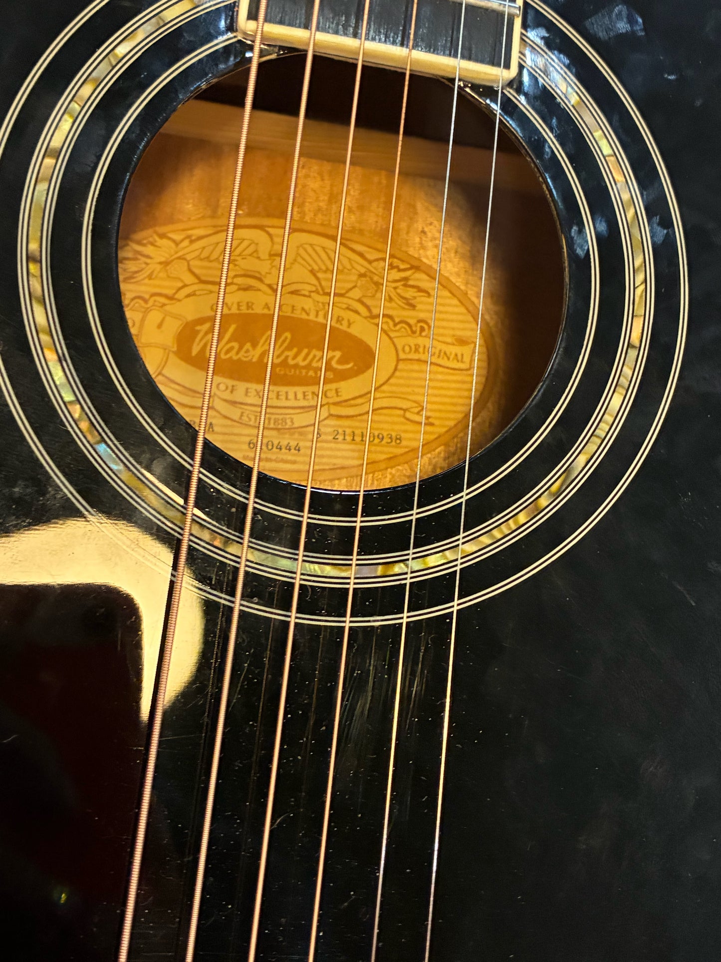 Washburn Acoustic Electric Festival Guitar black with MOP inlay