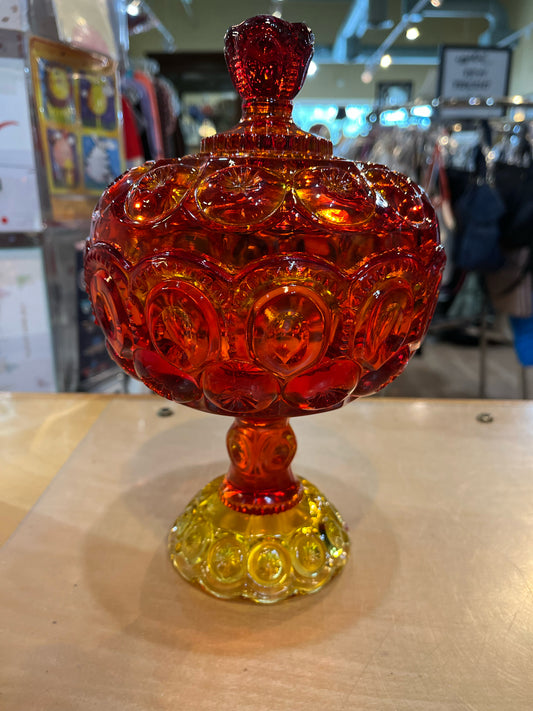 L.E. Smith Red & Yellow Candy Jar
