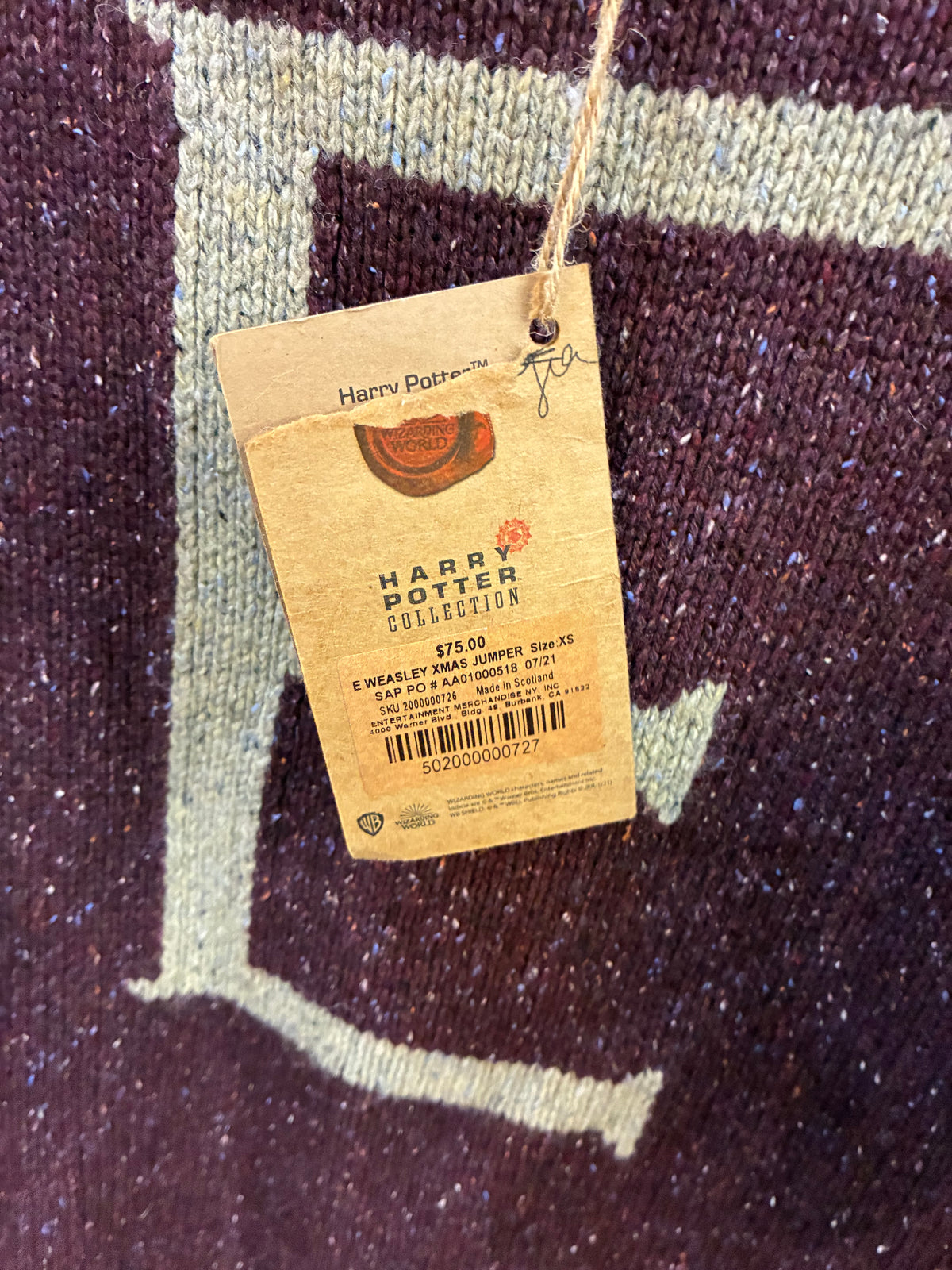 NWT Harry Potter "E" Sweater