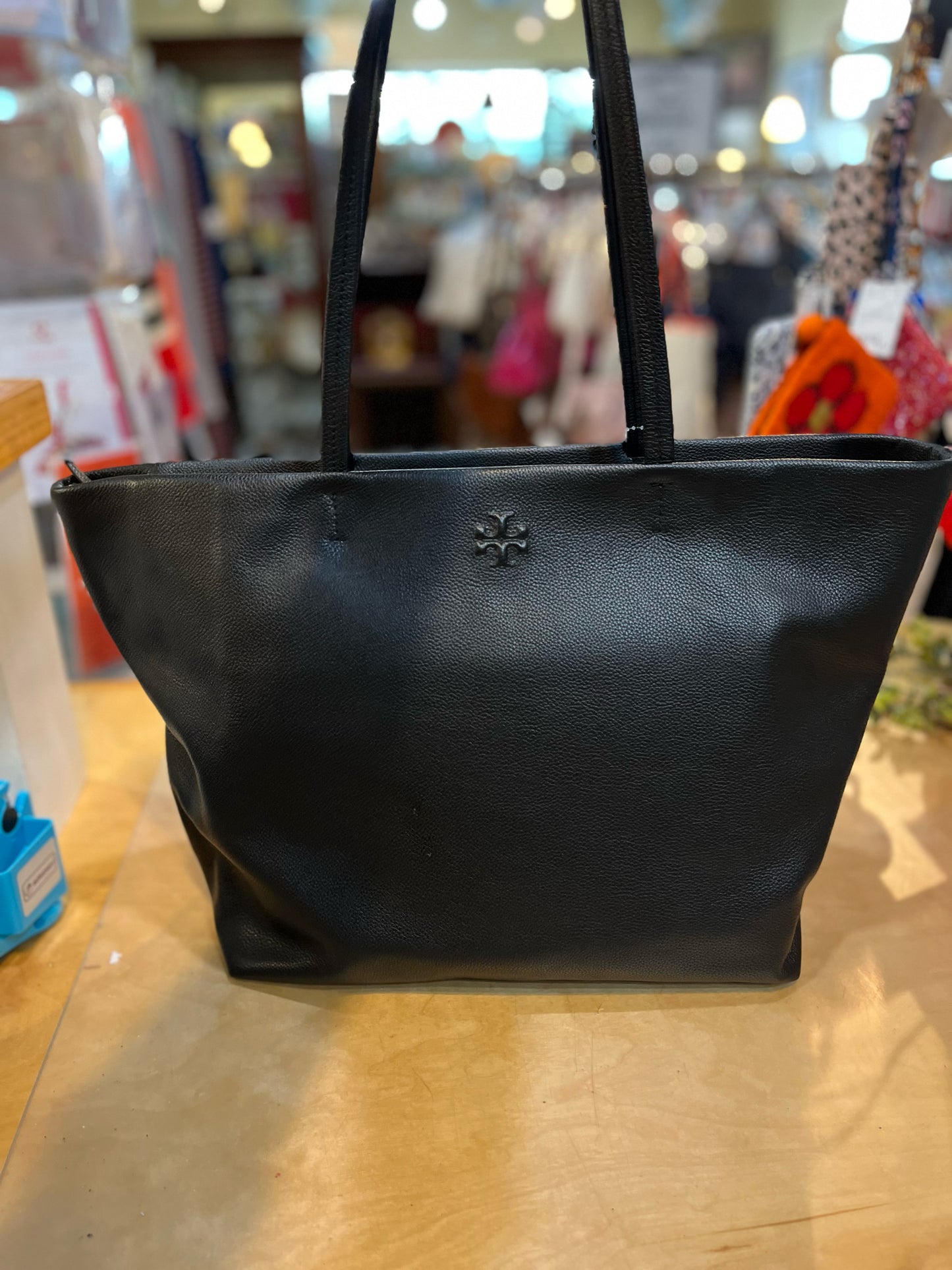 Tory Burch Black Pebble Leather Tote Handbag